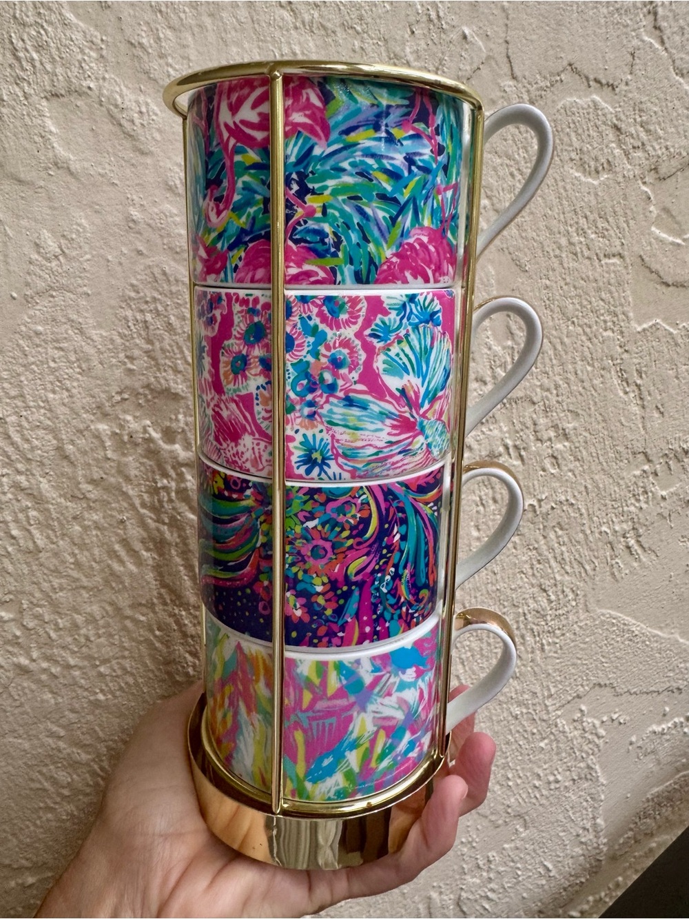 Lilly Pulitzer For Target Porcelain Stacking Cups Mugs w/Stand 8.8 ozs.